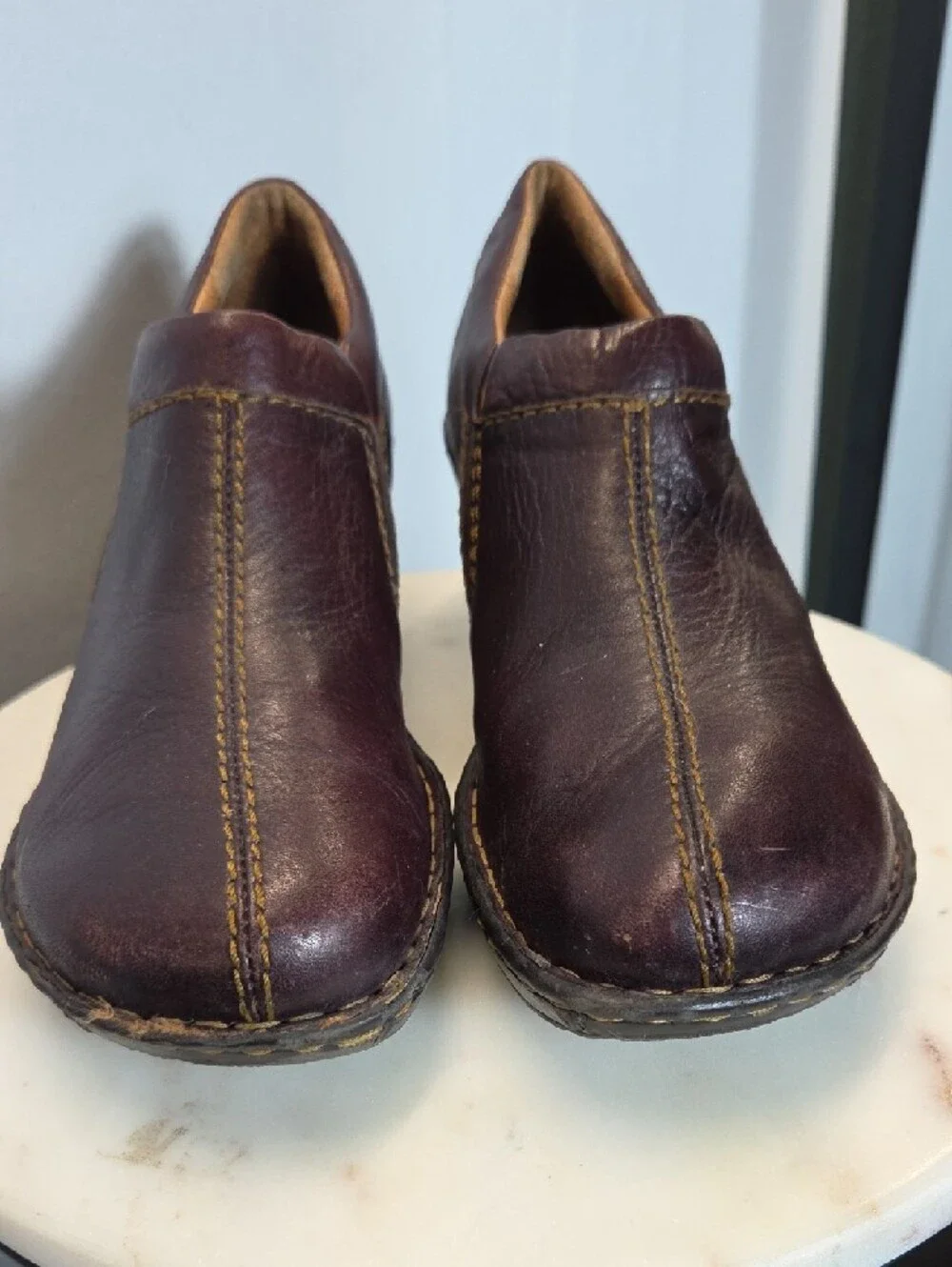 Born Women's Burgundy Leather Wedge Clogs Size 10